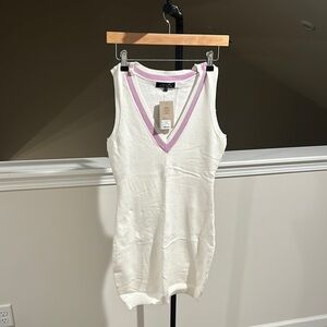 White and Purple V-Neck Women's mini dress